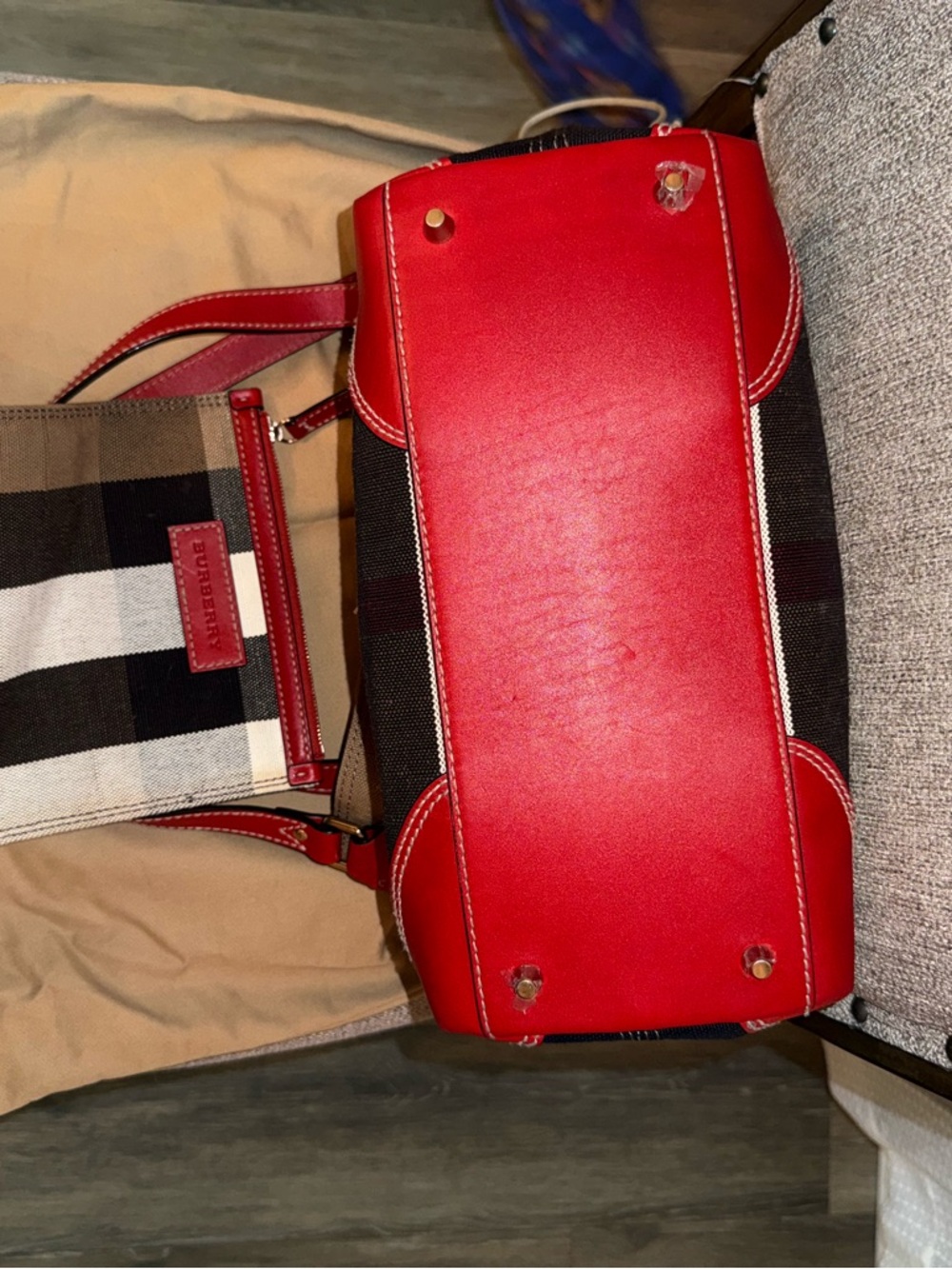 Canvas Shoulder Tote with Red Leather Trim - Picture 5 of 5